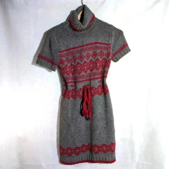 Energie Gray and Red Turtleneck sweater dress with drawstring waist sz M - Picture 1 of 6